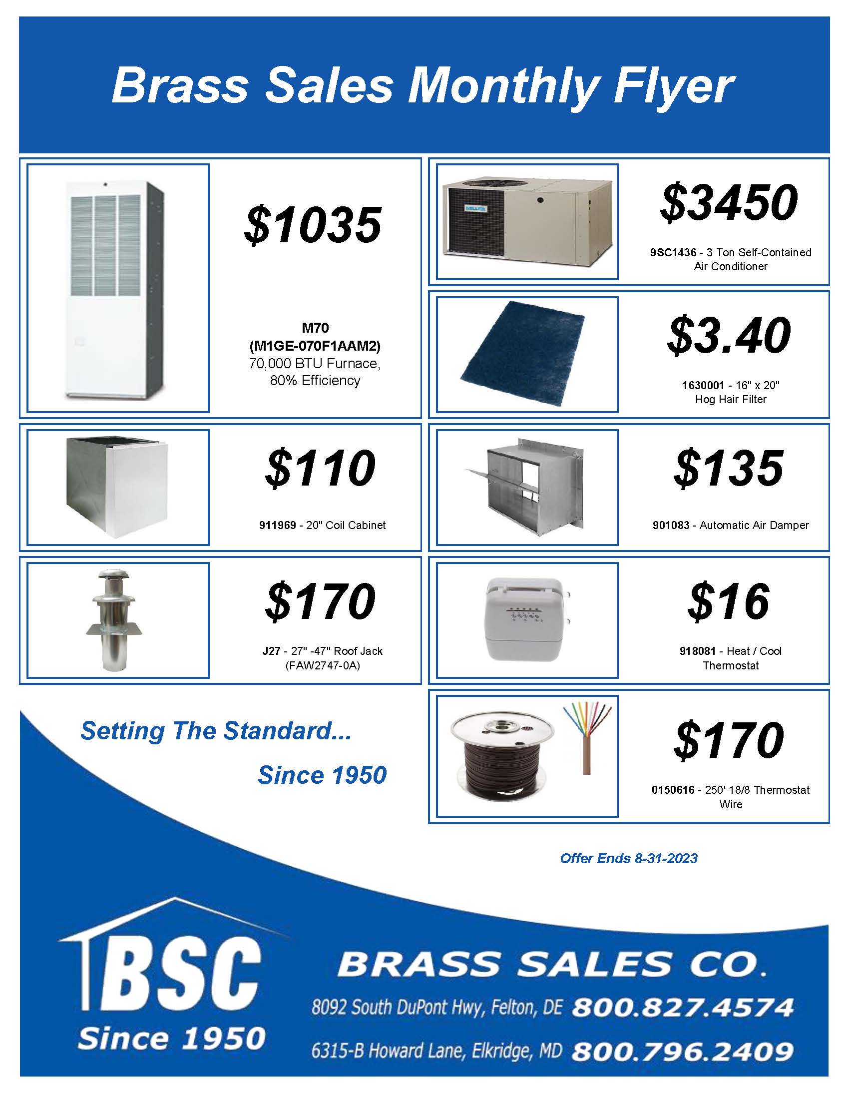 Brass Sales August Monthly Specials